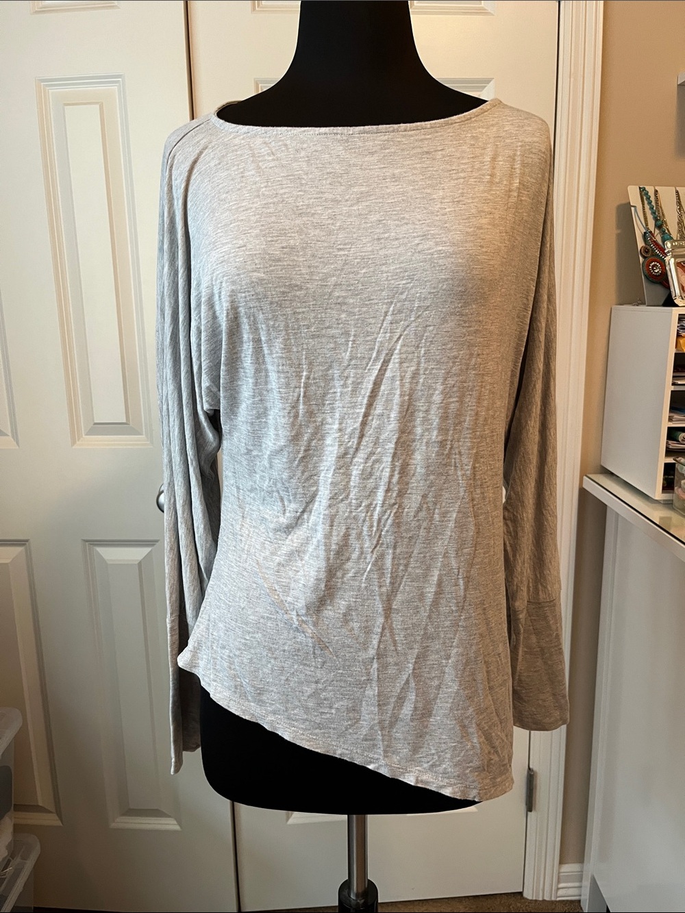 Express Light Gray Boatneck Long Sleeve Top
